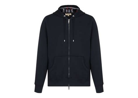 Burberry Clarendon Check Hood Zip Up Hoodie Navy.